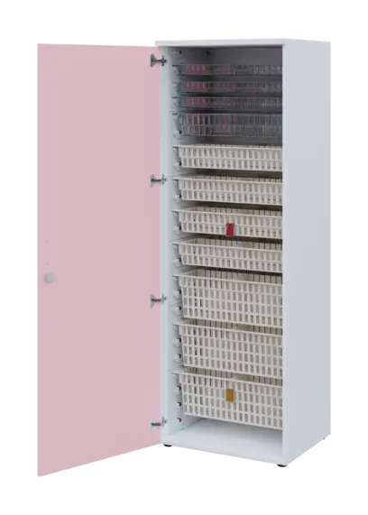 EUROMEDICA D - 66 skříň léková boxová, 1-dveřová, levá, 1950x660x535, korpus bílý, dvířka pastelově růžová